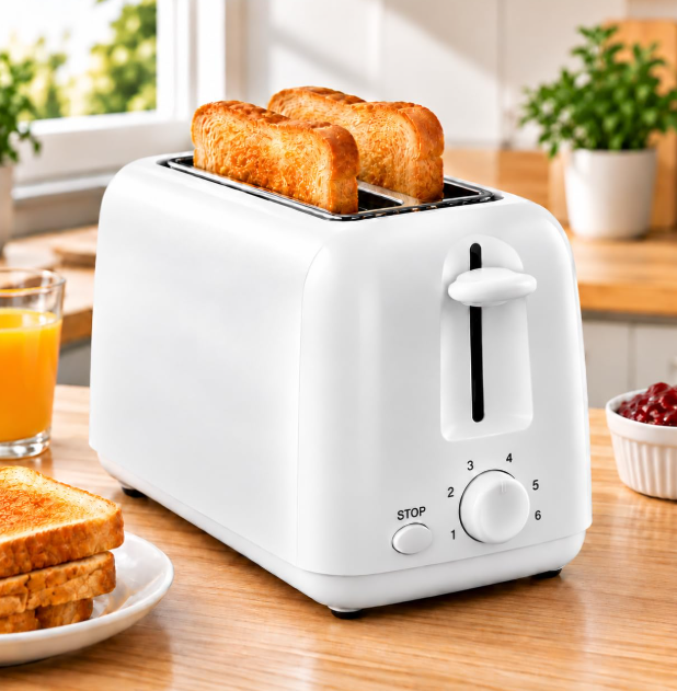 🍞🔥 ELEKTRIČNI TOSTER ZA HLJEB 700W – 2 KRIŠKE, 6 NIVOA PEČENJA I MODERAN BIJELI DIZAJN!