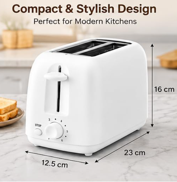 🍞🔥 ELEKTRIČNI TOSTER ZA HLJEB 700W – 2 KRIŠKE, 6 NIVOA PEČENJA I MODERAN BIJELI DIZAJN!