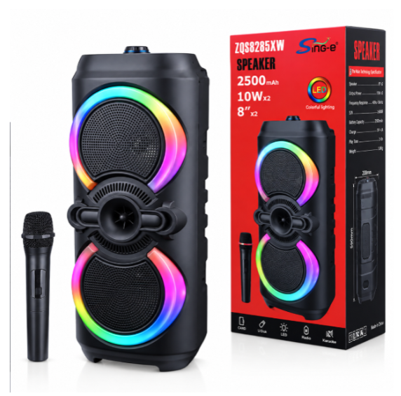 BLUETOOTH PARTY ZVUČNIK 20W – 2 × 8”, RGB LED RASVJETA, KARAOKE I MIKROFON U KOMPLETU!