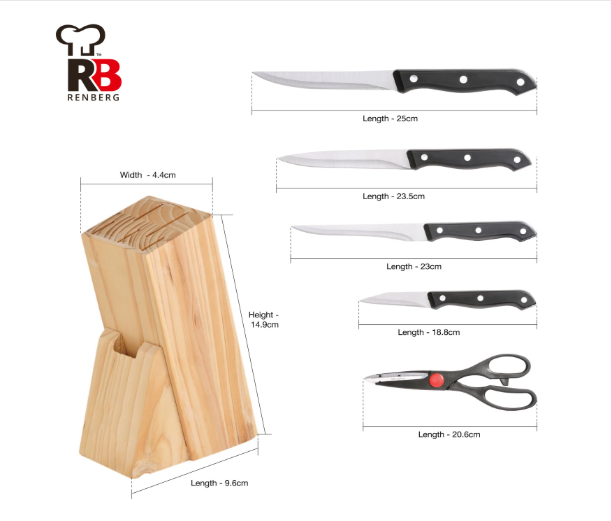 🔪 SET KUHINJSKIH NOŽEVA SA MAKAZAMA – DRVENI STALAK