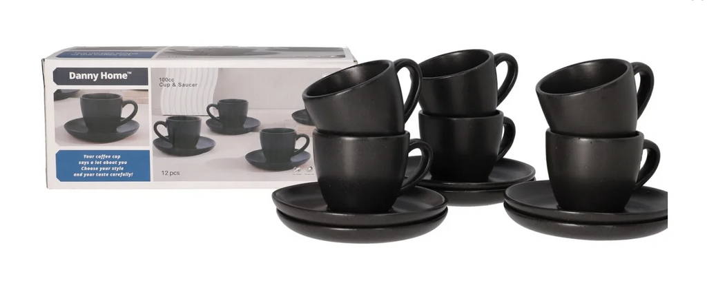 ☕ ELEGANTNI SET ŠOLJICA ZA ČAJ I KAFU 12/1 – CRNA BOJA