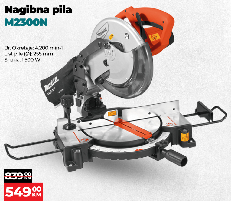 ⚡ ELEKTRIČNA POTEZNO-NAGIBNA PILA (ŠTUCER) MAKITA M2300N – 1500W / 255 mm