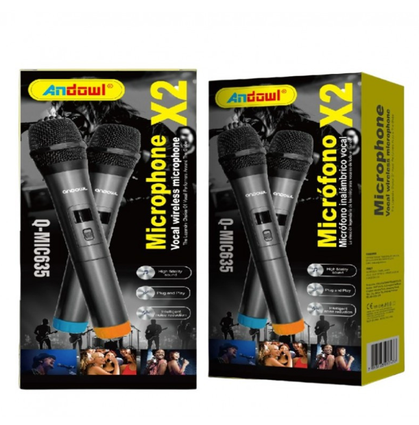 🎤 ANDOWL BEŽIČNI MIKROFON x2 – DUO SNAGA ZA KARAOKE, GOVORE I NASTUPE