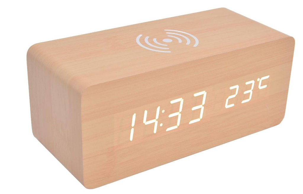 ⏰ LUKSUZNI DIGITALNI DRVENI SAT SA ALARMOM I BEŽIČNIM PUNJENJEM ⏰