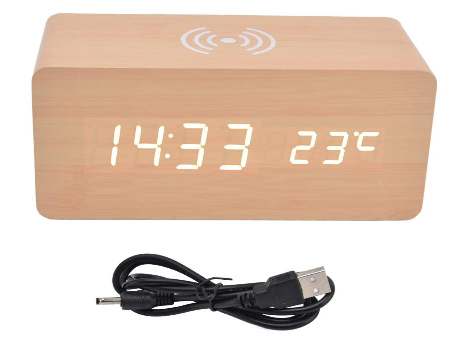 ⏰ LUKSUZNI DIGITALNI DRVENI SAT SA ALARMOM I BEŽIČNIM PUNJENJEM ⏰