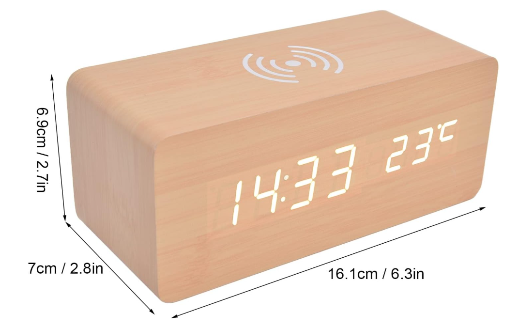 ⏰ LUKSUZNI DIGITALNI DRVENI SAT SA ALARMOM I BEŽIČNIM PUNJENJEM ⏰