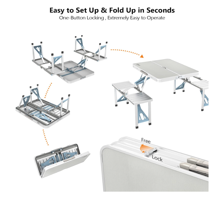 🏕 SKLOPIVI KAMP STO SA 4 STOLICE – IDEALAN ZA IZLETE I ROŠTILJ 🏕