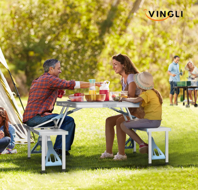 🏕 SKLOPIVI KAMP STO SA 4 STOLICE – IDEALAN ZA IZLETE I ROŠTILJ 🏕