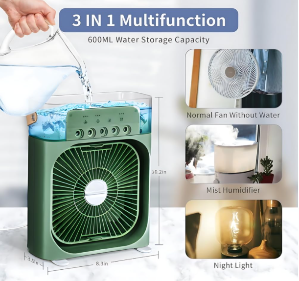 ❄️💧 MINI PERSONAL AIR COOLER – HLADI, OVLAŽUJE I OSVJETLJAVA! 🔥