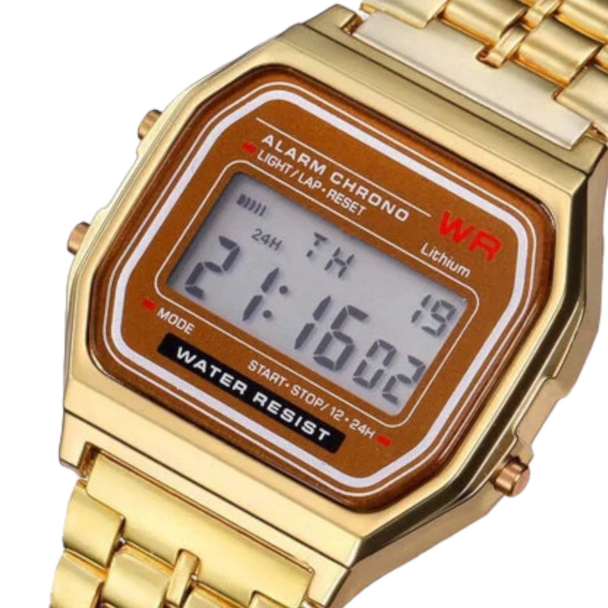 Digitalni Retro Zlatni Sat – Elegancija Spojena s Funkcionalnošću