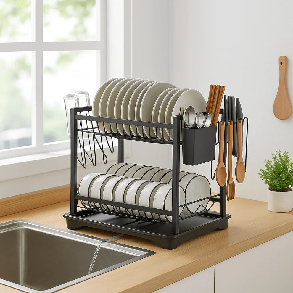 Dvokatni Metalni Stalak za Suđe S Odvodom