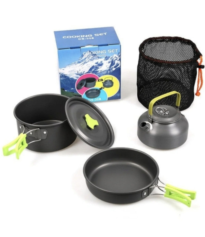 Kompaktni Kamp Set Posuđa DS-308 – Tava + Lonac + Kuhalo (3u1)