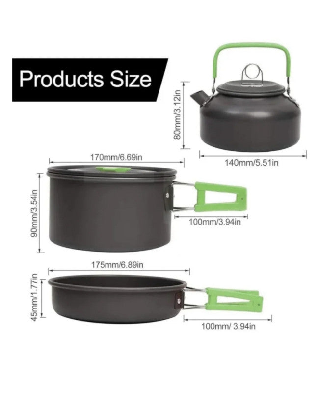 Kompaktni Kamp Set Posuđa DS-308 – Tava + Lonac + Kuhalo (3u1)