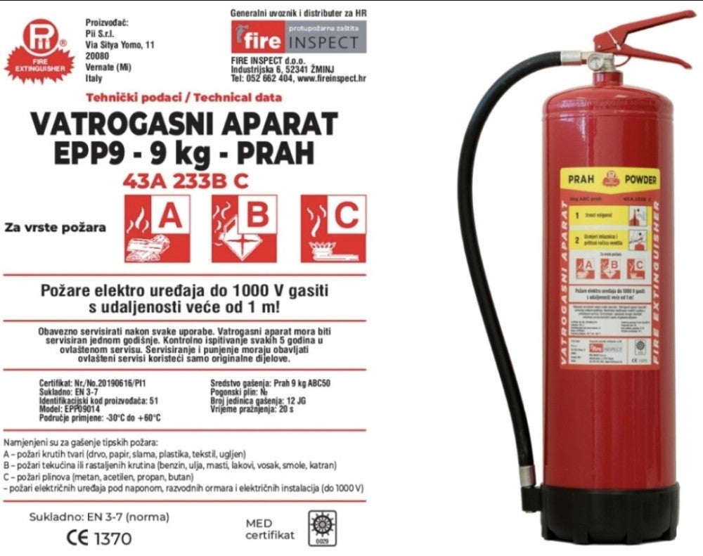 Aparat za Gašenje Požara 9 kg – Pouzdana Zaštita za Svaki Prostor!