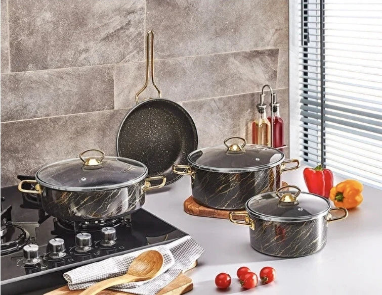 SET GRANITNIH ŠERPI S POKLOPCIMA 7/1 – ELEGANCIJA I KVALITET U VAŠOJ KUHINJI!