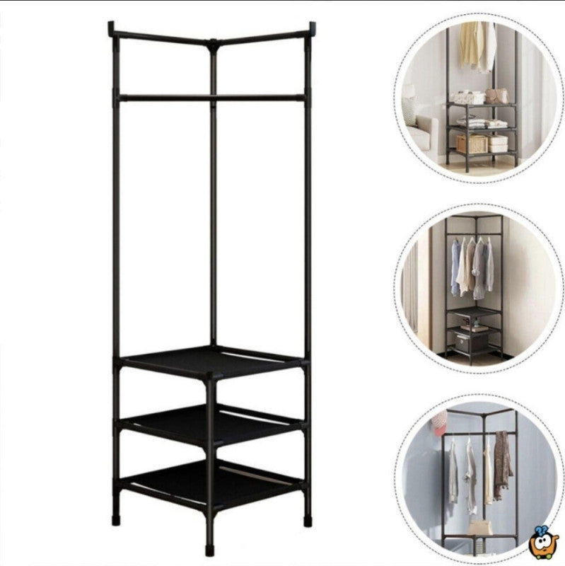 FUNKCIONALNI UGAONI ŠTENDER ZA GARDEROBU – INDUSTRIJSKI STIL 🔥