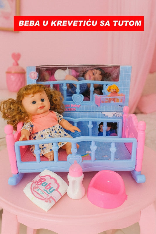 👶 Beba u krevetiću sa tutom – komplet za njegu i igru!