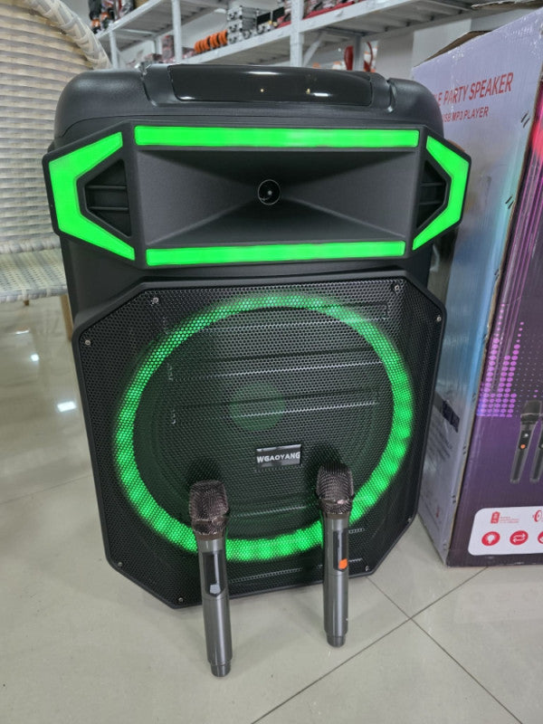 🔊🔥 WGY-1802 KARAOKE ZVUČNIK 18” – 80W | 2 BEŽIČNA MIKROFONA | RGB | TROLLEY 🎤