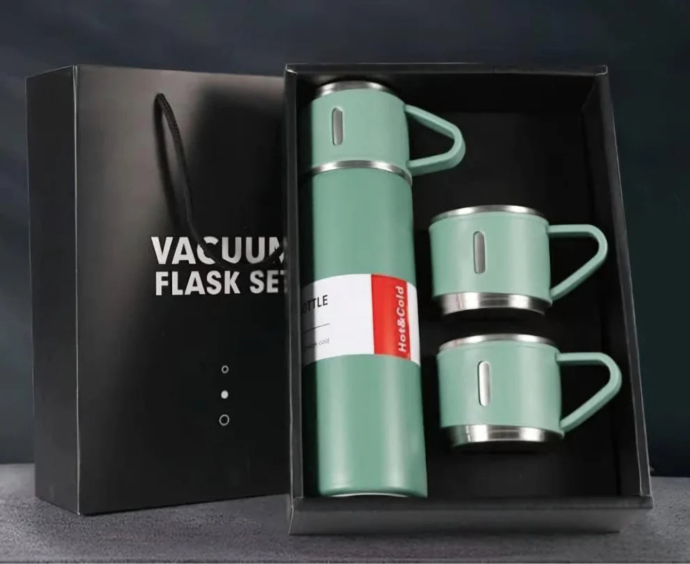 Luksuzni Termos Set – 3 Šolje + Boca | Održava Piće Toplim i Hladnim Satima!