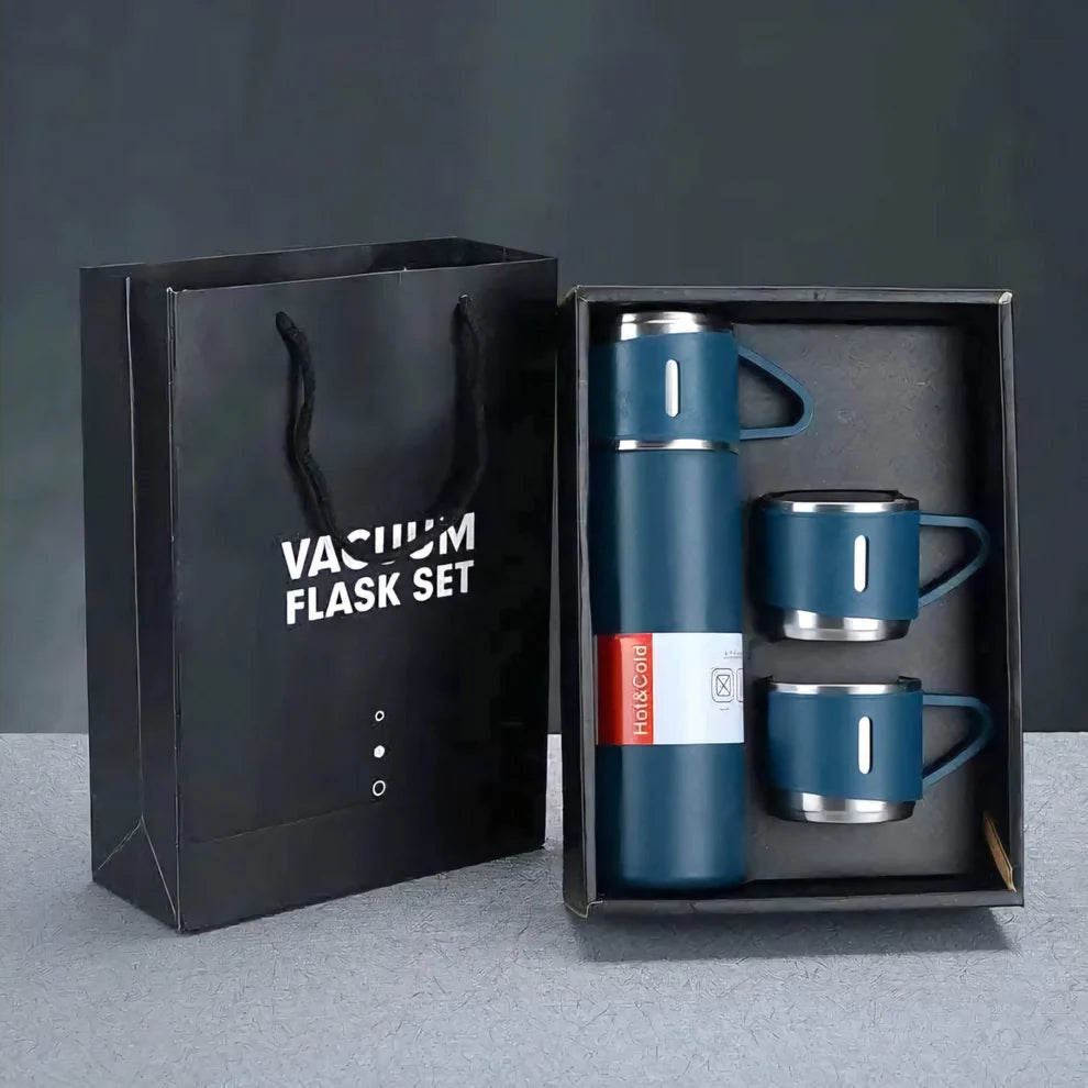 Luksuzni Termos Set – 3 Šolje + Boca | Održava Piće Toplim i Hladnim Satima!