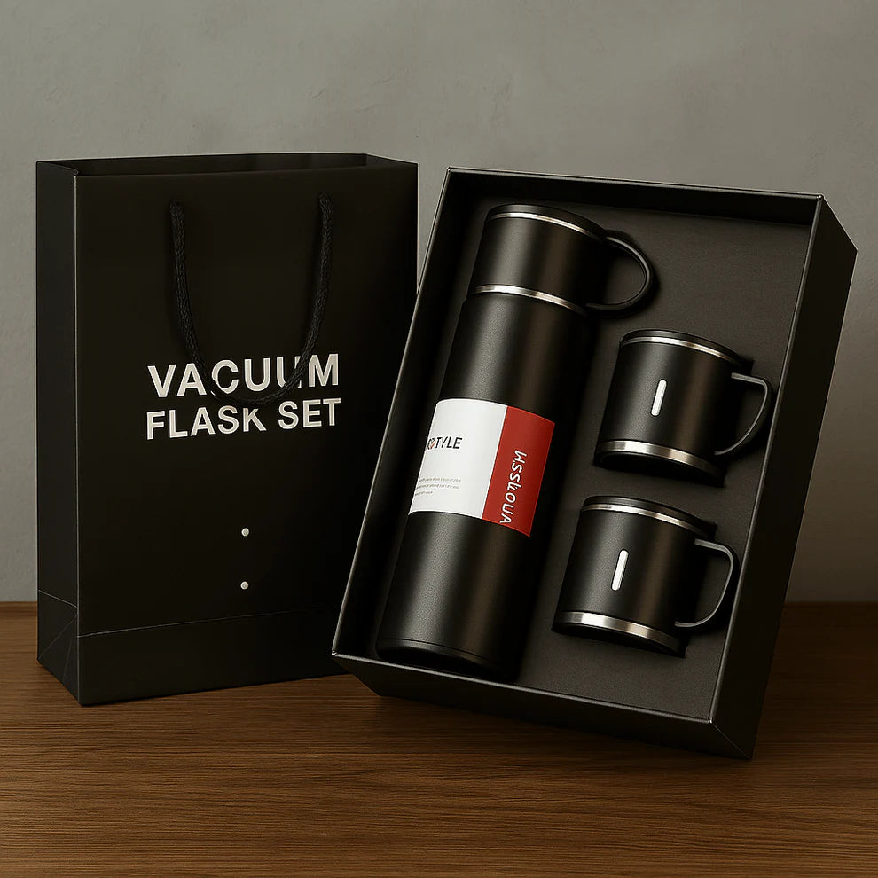 Luksuzni Termos Set – 3 Šolje + Boca | Održava Piće Toplim i Hladnim Satima!