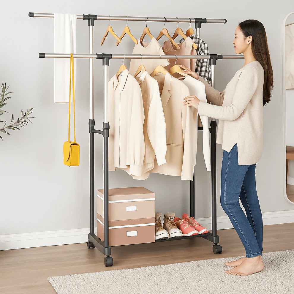 Podesivi Stalak za Odjeću s Dvostrukom Šipkom