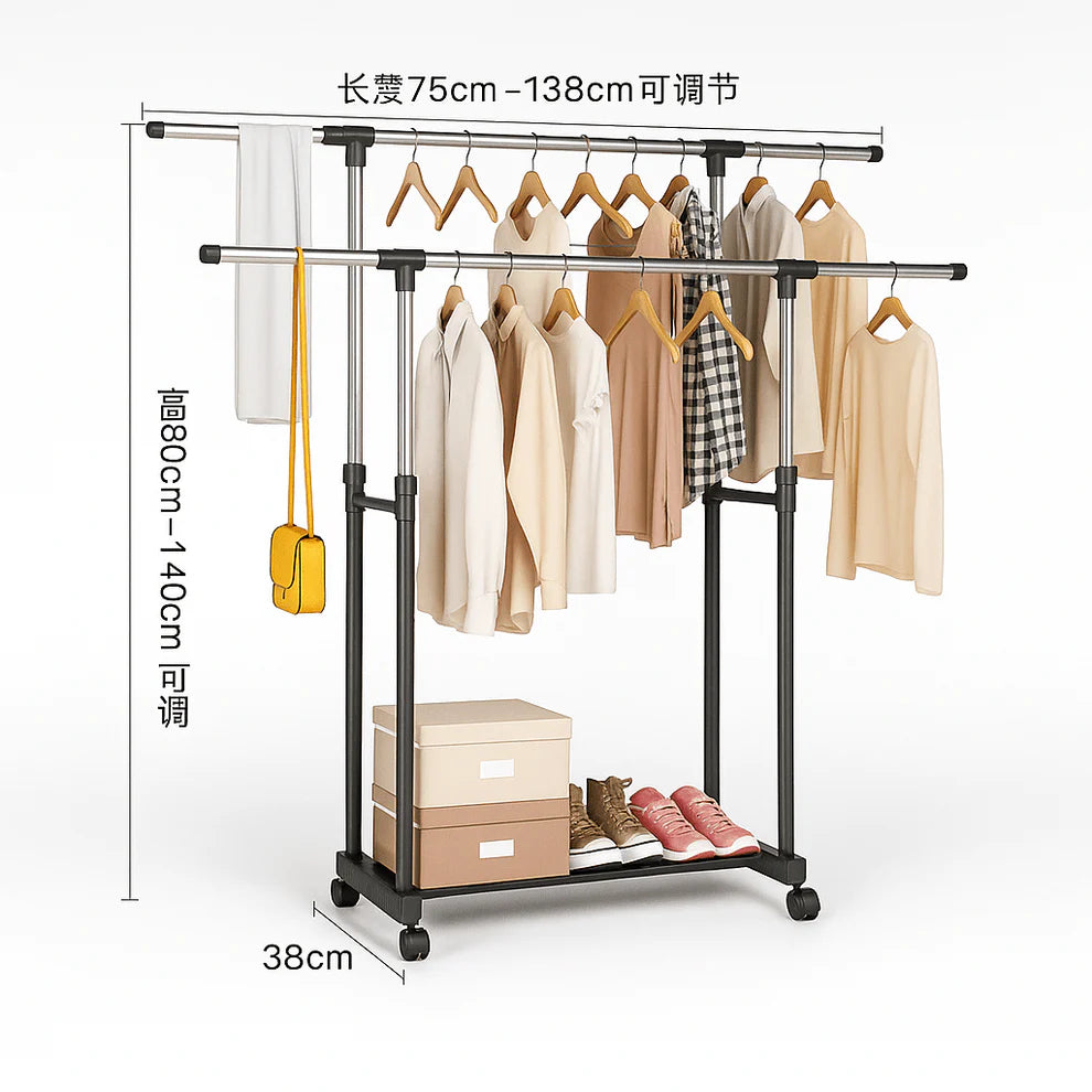 Podesivi Stalak za Odjeću s Dvostrukom Šipkom