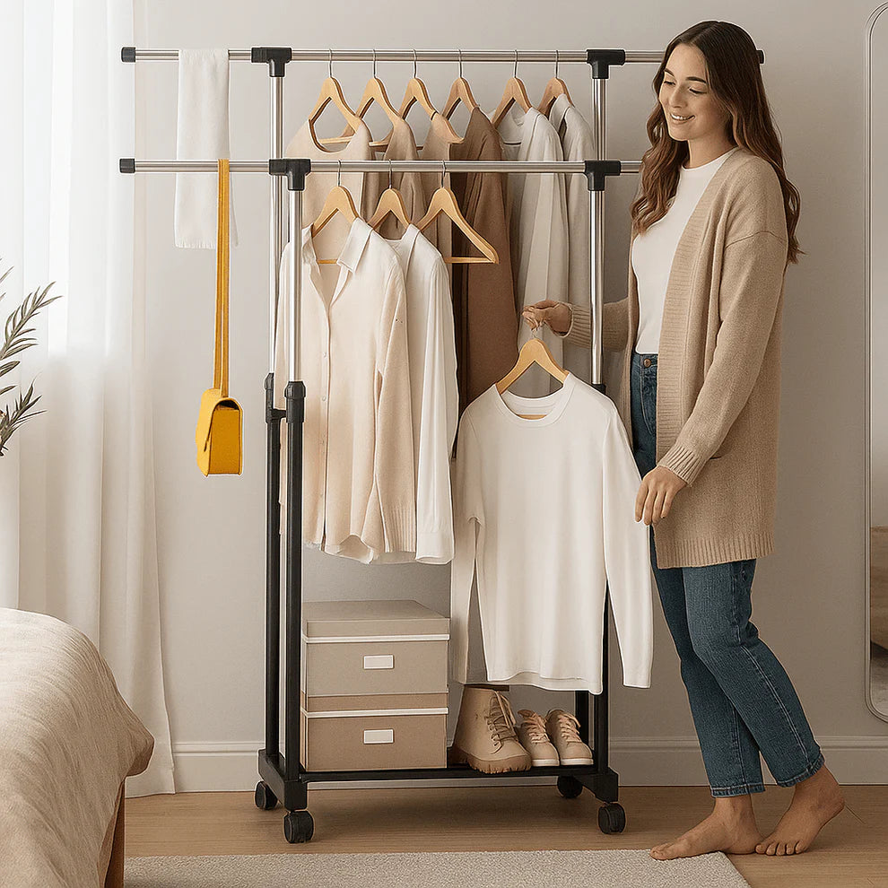 Podesivi Stalak za Odjeću s Dvostrukom Šipkom