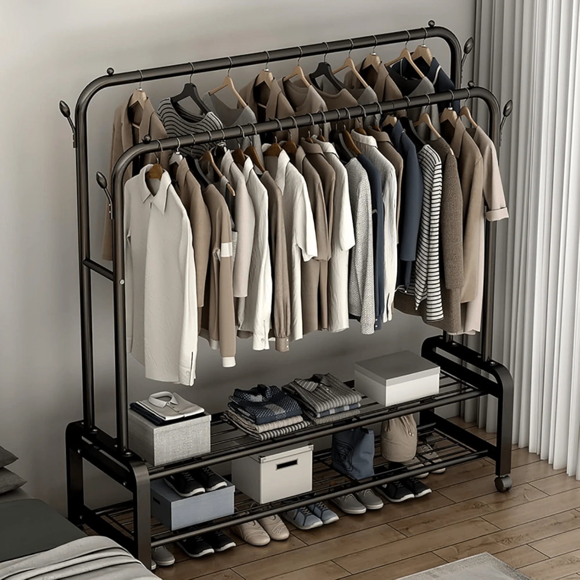 Prijenosni Dupli Rotirajući Stalak za Odjeću – Elegancija i Organizacija u Jednom