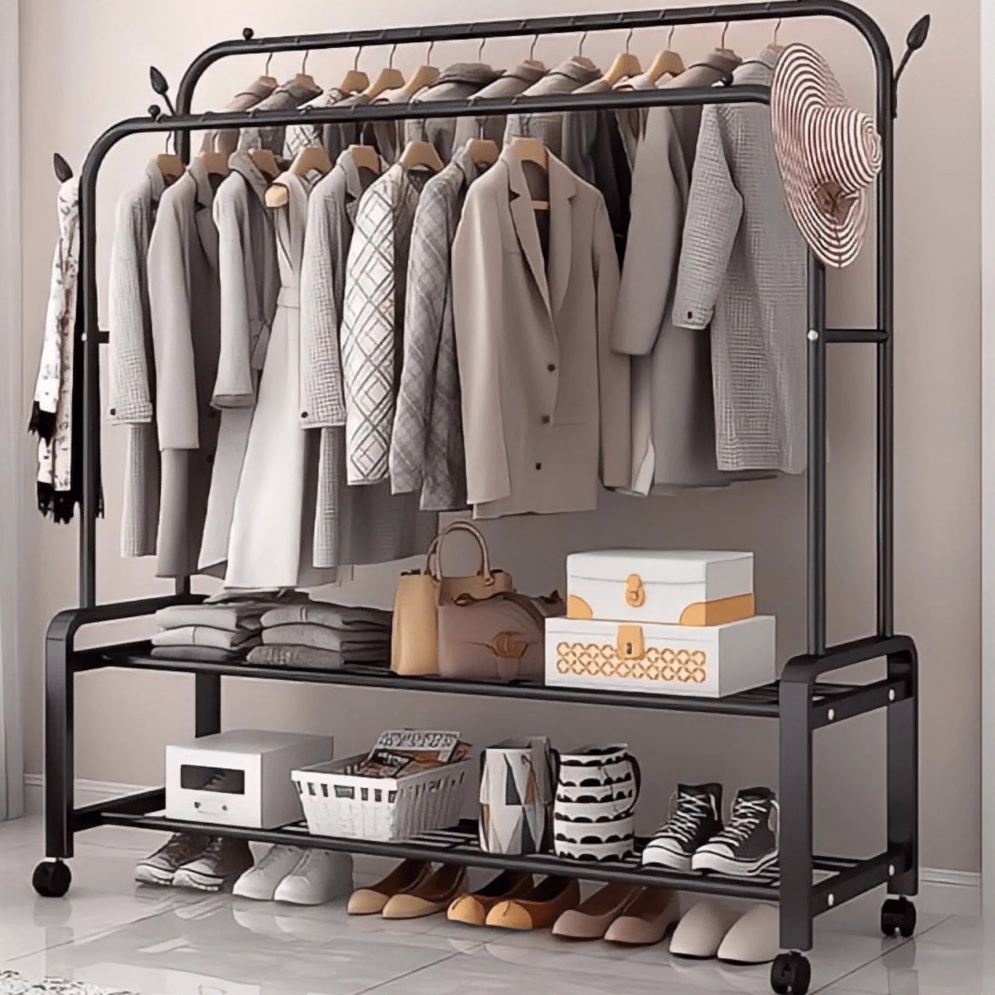 Prijenosni Dupli Rotirajući Stalak za Odjeću – Elegancija i Organizacija u Jednom