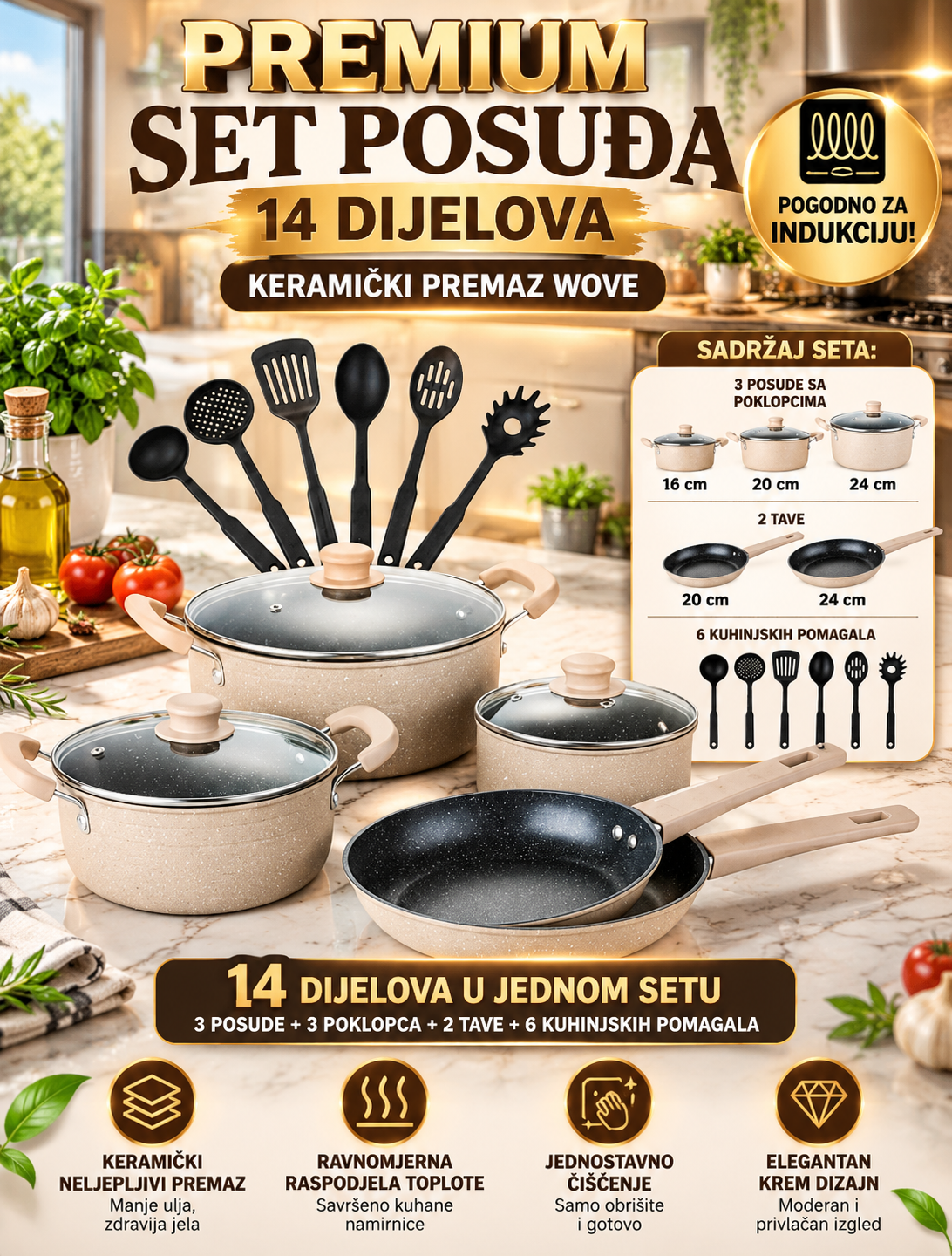 🍳 PREMIUM SET POSUĐA WOVE 14 DIJELOVA – KERAMIČKI PREMAZ! ✨