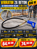 VIBRATOR ZA BETON 800 W SA IGLOM – 1,5 M I 2 M!